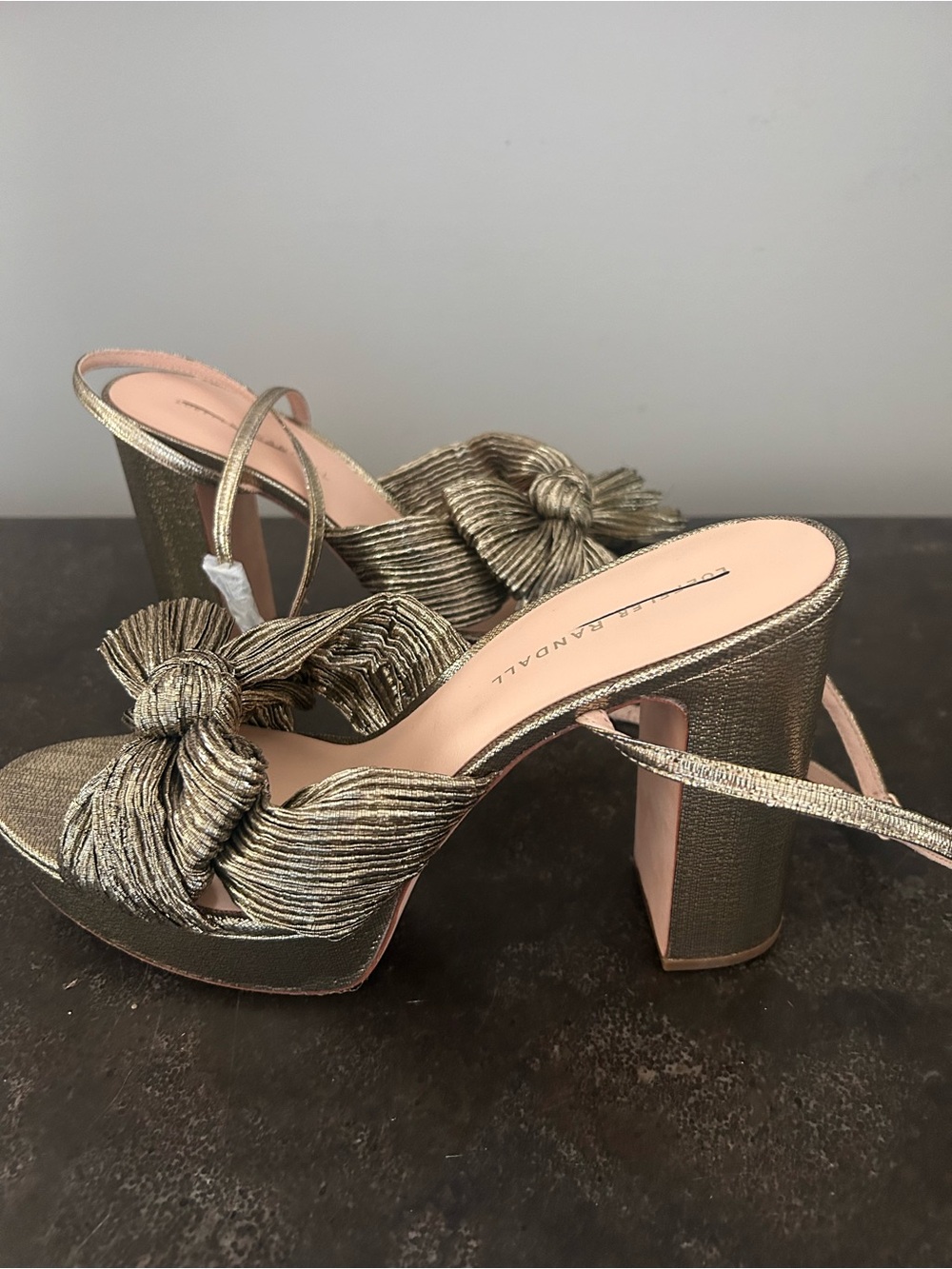Loeffler Randall Metallic Gold Knot-Front Slingback Heels - Picture 4 of 8